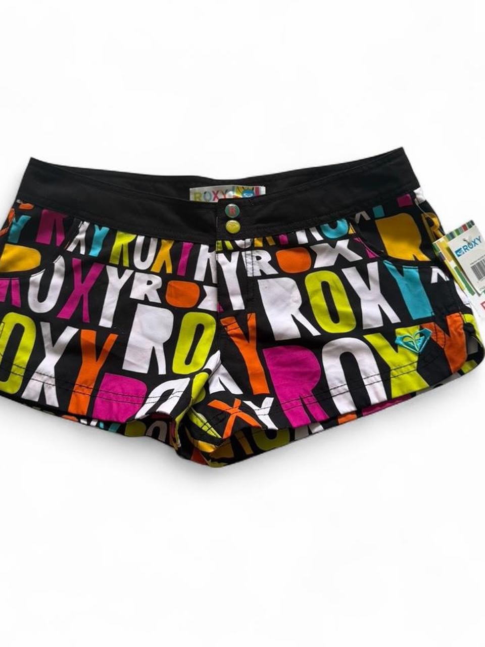 Roxy Black Multicolor Logo Print Athletic Shorts